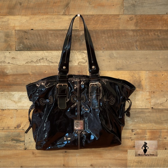 Dooney & Bourke Black Patent Leather Tote Bag #1951 - Picture 1 of 8